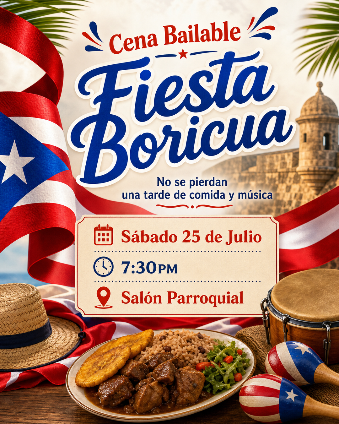 Cena Bailable Fiesta Boricua                                                                                                                                                                                                                                                                                